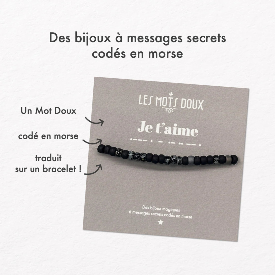 Bracelet Homme Code Morse : Je t'aime - Noir/Argent