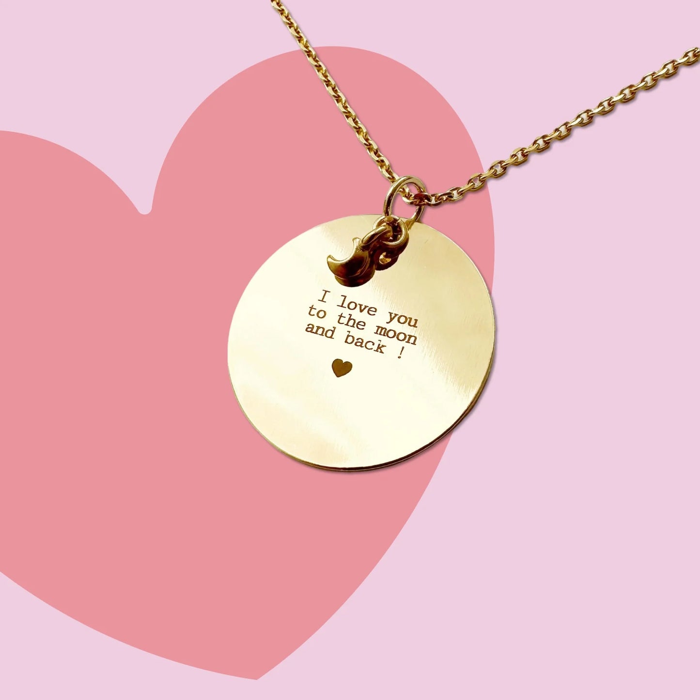 Sautoir doré médaille « I Love You To The Moon »