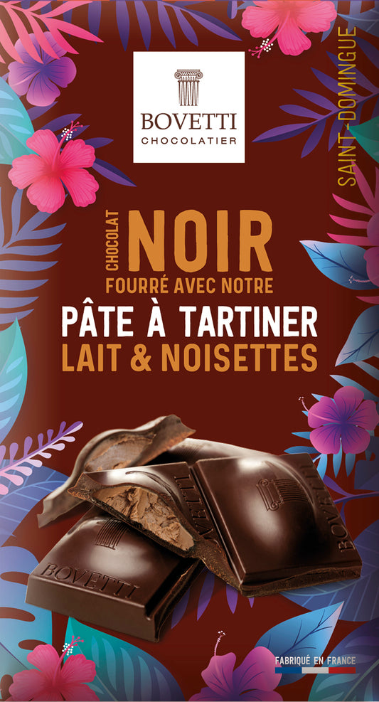 Tablette chocolat noir fourrée pâte à tartiner lait & noisette