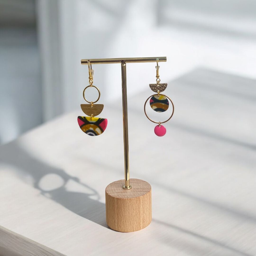 Boucles d’Oreilles Asymétriques – Laiton & Acier Inoxydable, Finitions Wax