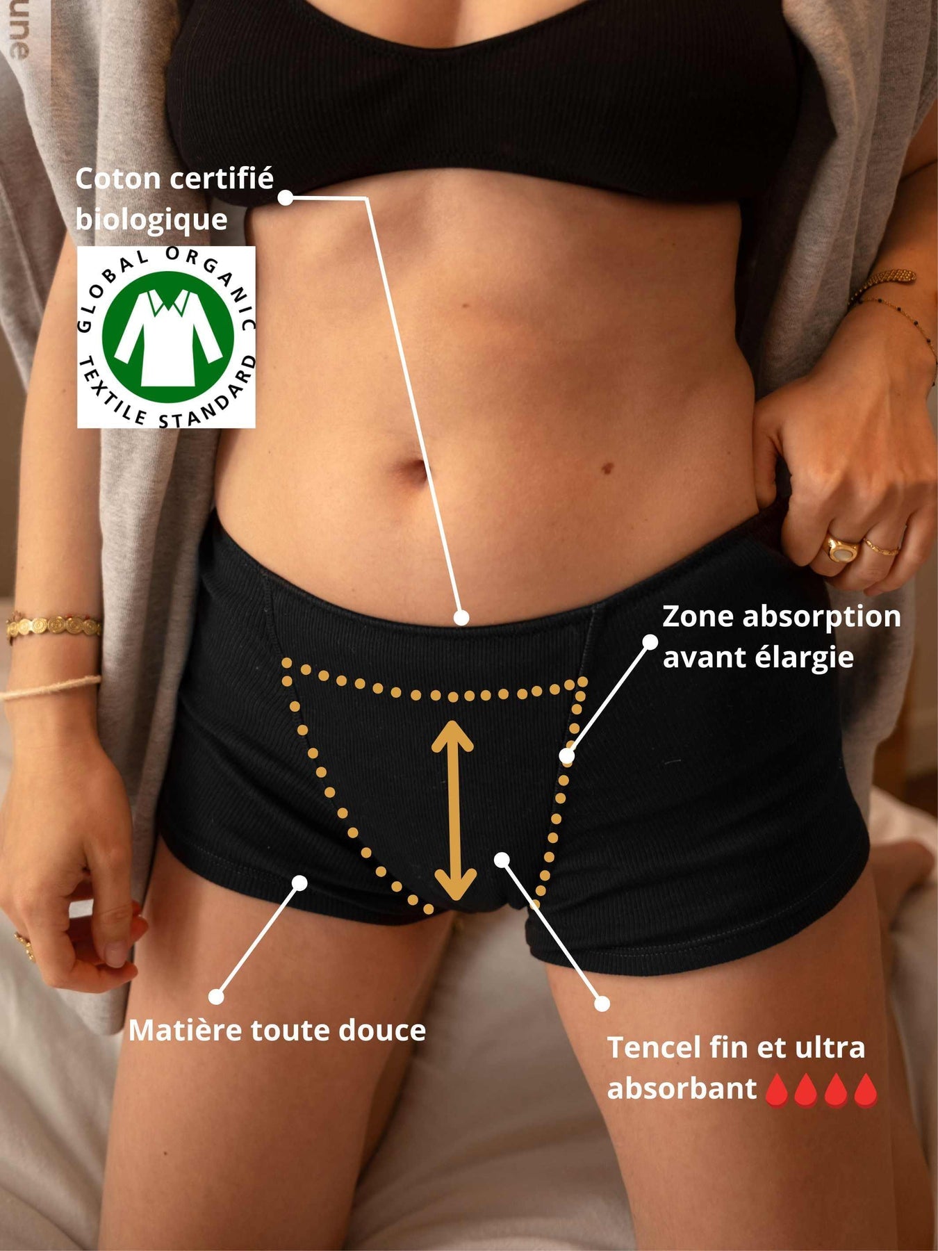 Boxer Menstruel Noir coton bio - flux très abondant