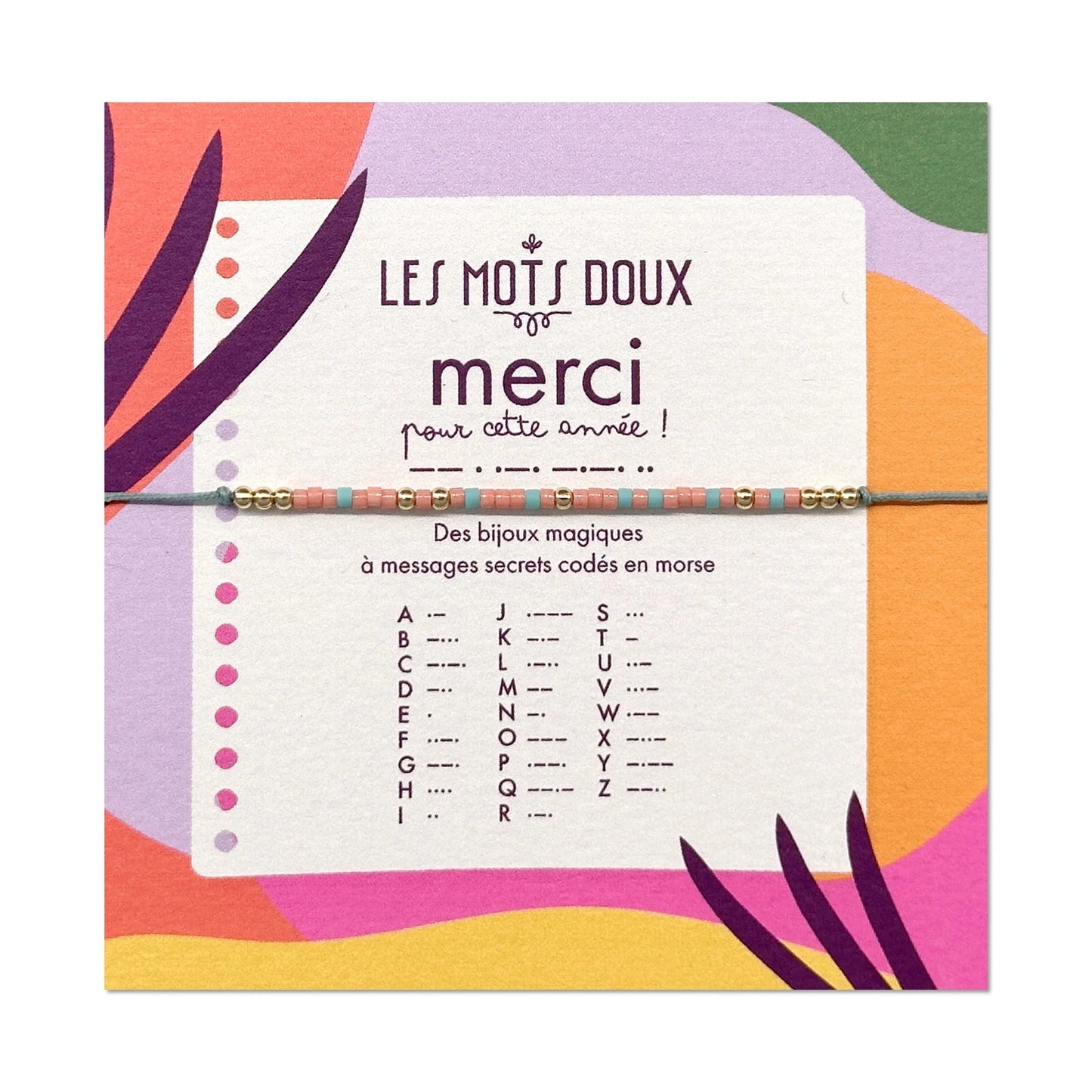 Bracelet morse Merci pour cette Année rose et bleu
