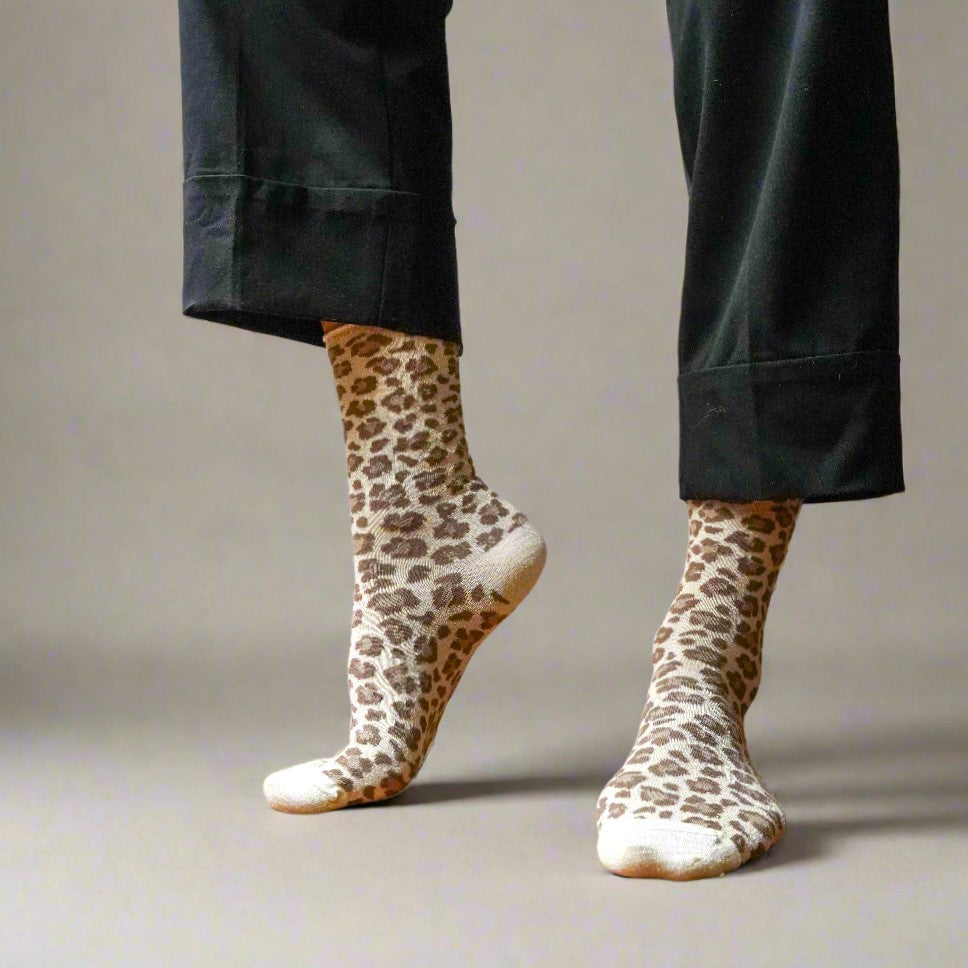 Chaussettes KLUE Lurex Léopard Beige
