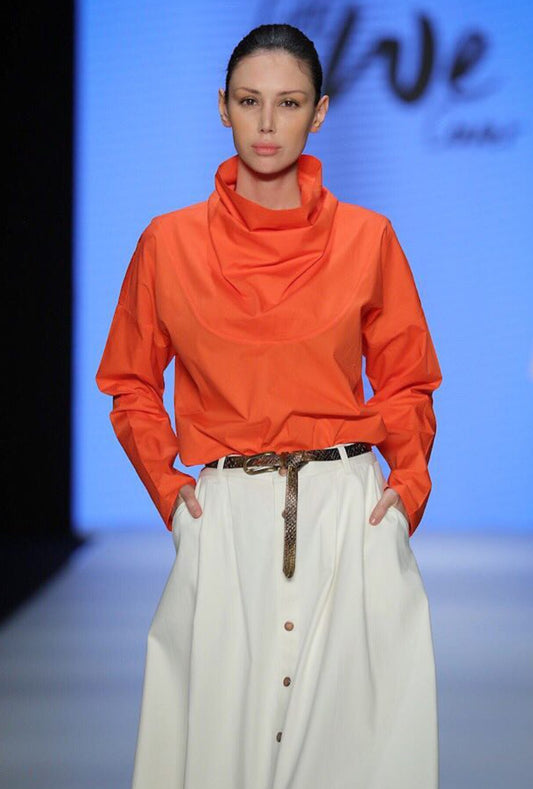 Chemise à Col Montant- Orange