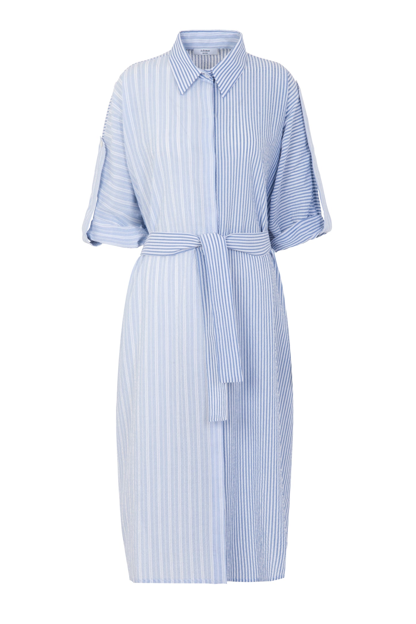 Robe Chemise Texturée à Rayures, Bleue