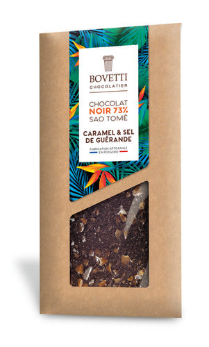 Tablette chocolat au noir -  São Tomé 73% caramel & sel de Guérande