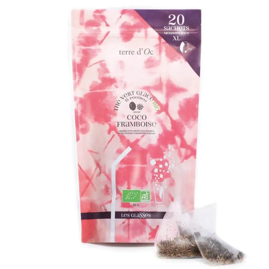 Thé Vert Glacé Bio – Saveur Coco Framboise – 20 sachets
