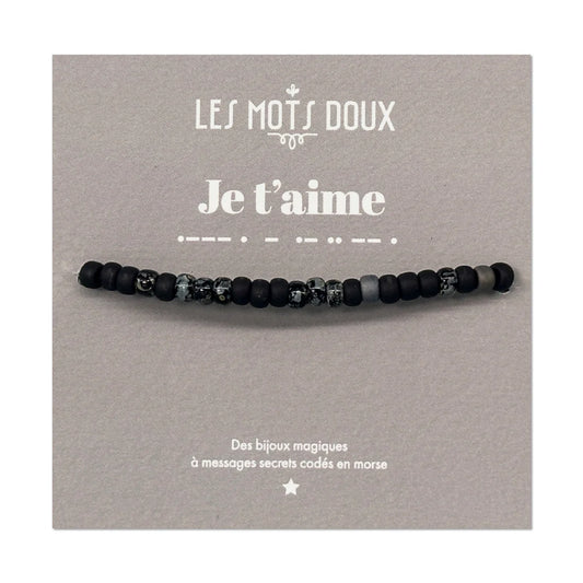 Bracelet Homme Code Morse : Je t'aime - Noir/Argent