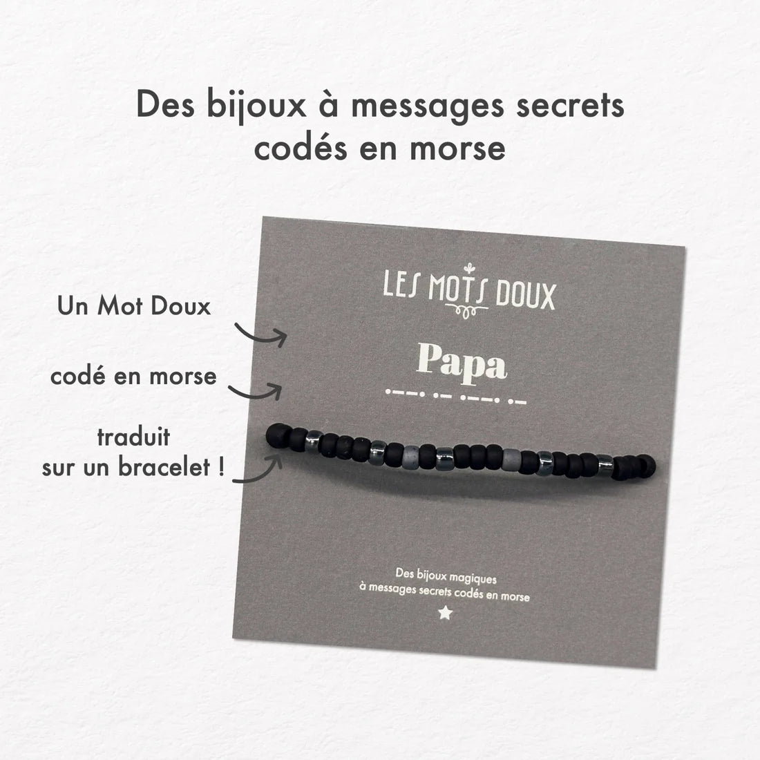 Bracelet Homme Code Morse : Papa - Noir/Argent