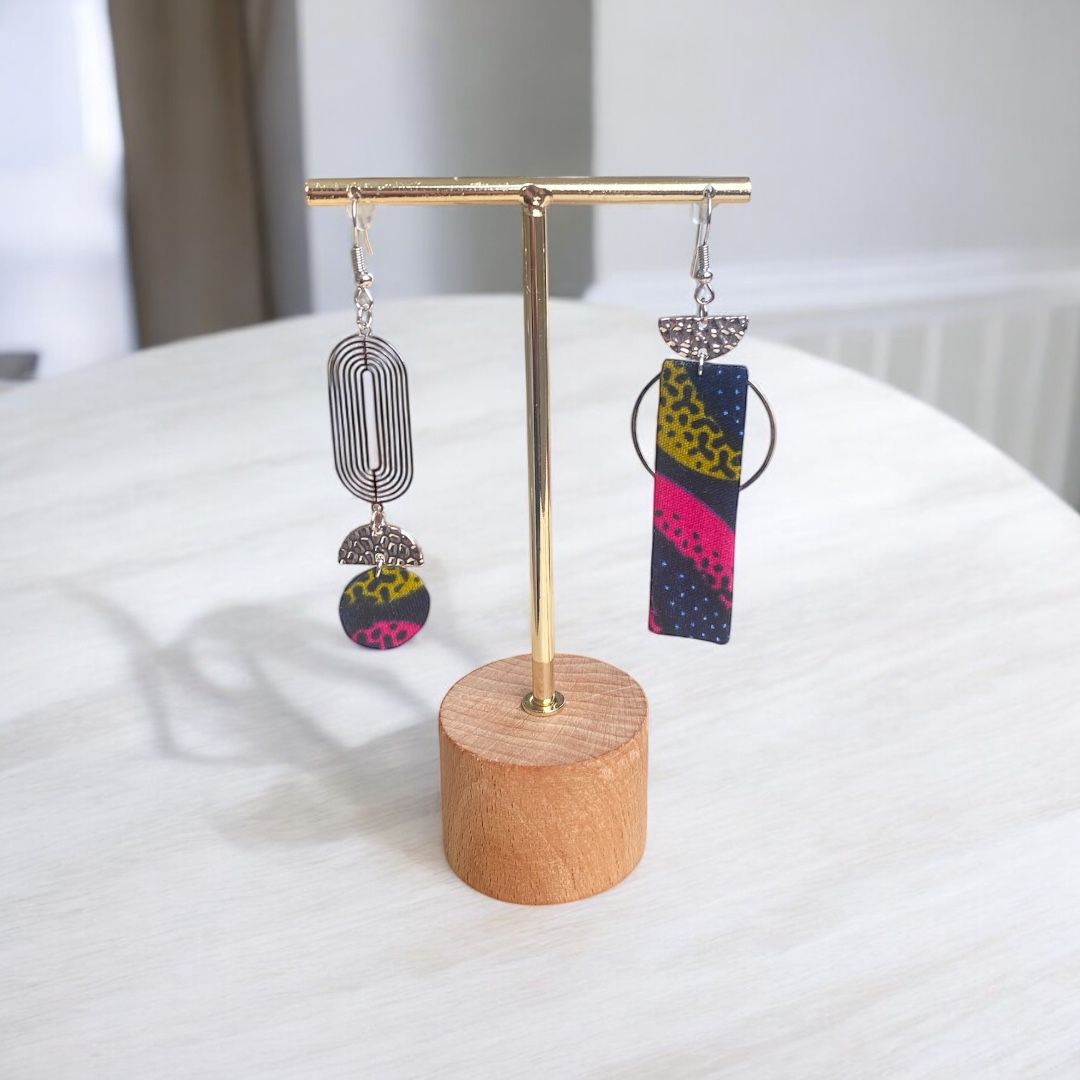 Boucles d’Oreilles Asymétriques – Laiton & Acier Inoxydable, Finitions Wax