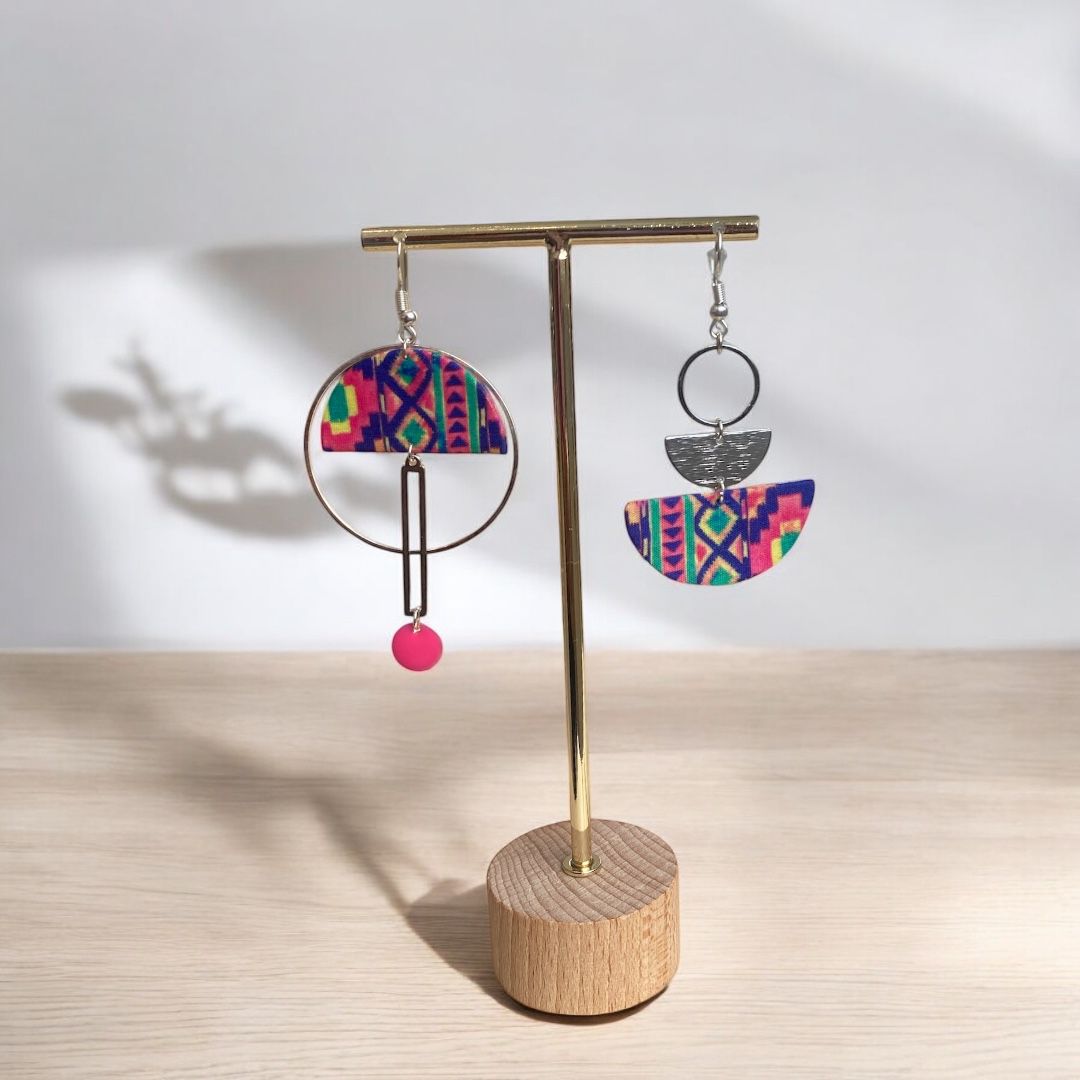 Boucles d’Oreilles Asymétriques – Laiton & Acier Inoxydable, Finitions Wax