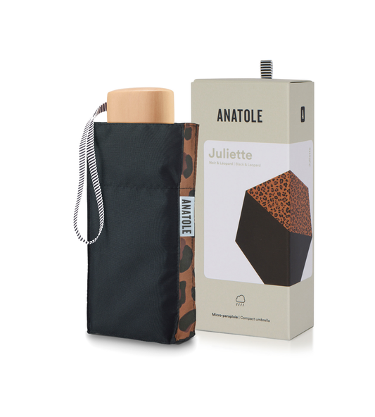 Mini parapluie micro et solide noir et léopard JULIETTE