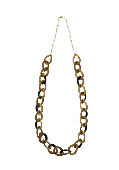 Collier Artemisia long Doré et Noir – Or Végétal (CO15cn)