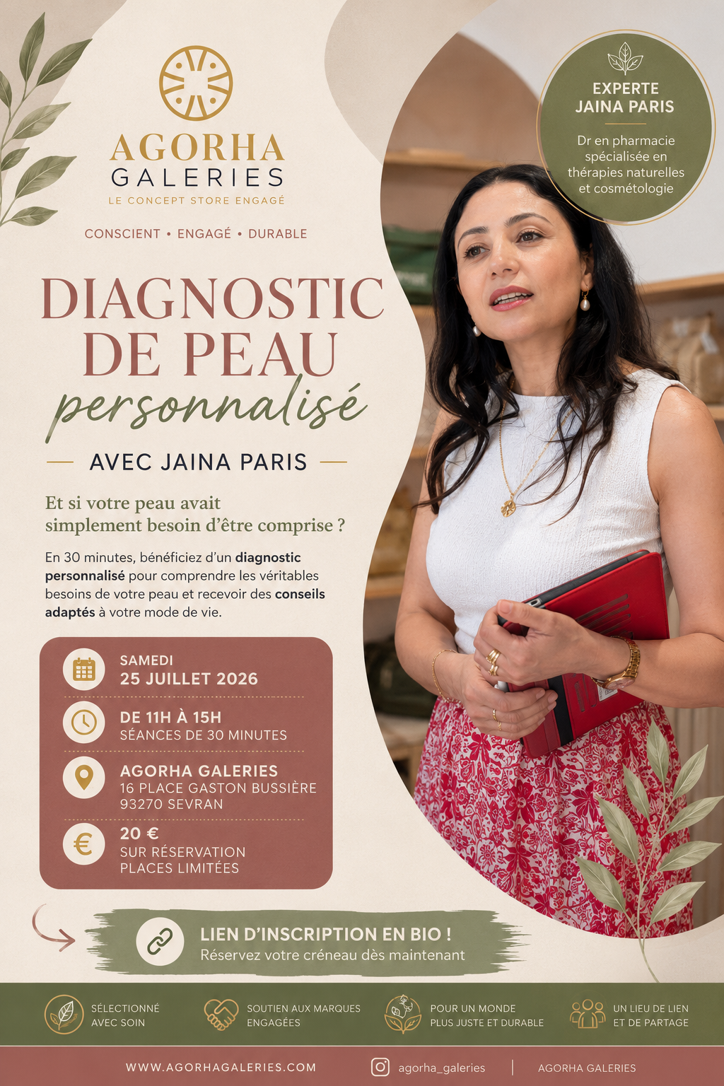 Diagnostic de peau personnalisé avec JAINA PARIS Samedi 25 juillet