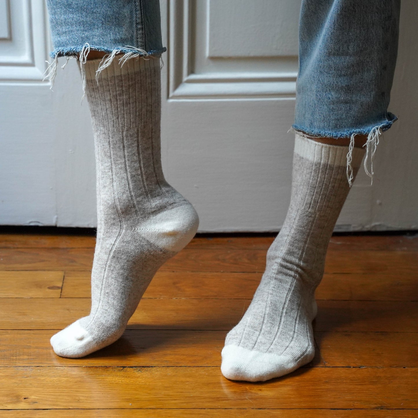 Chaussettes KLUE en Laine Mérinos avec Bandes Coloris Sand