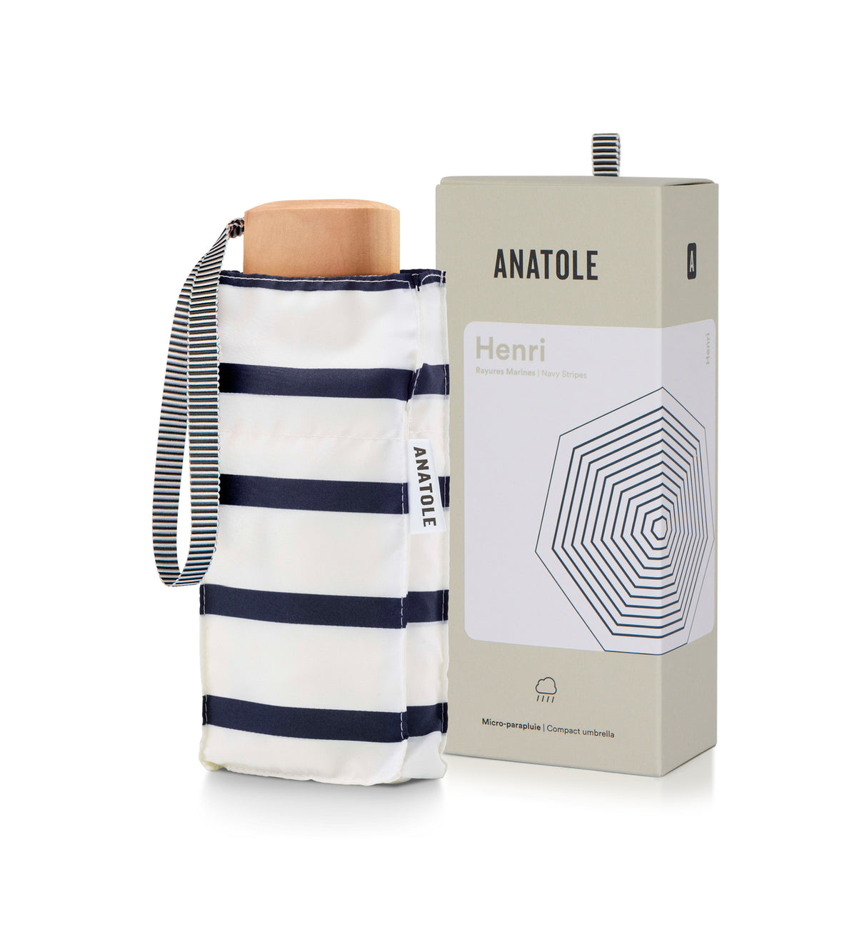 Mini parapluie micro et solide rayé bleu marine "marinière" HENRI