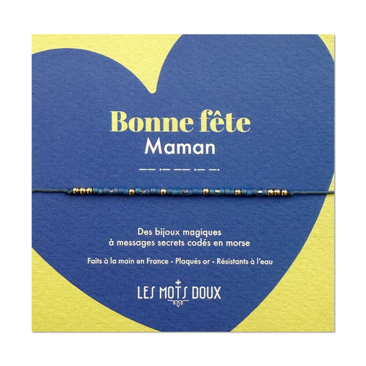 Bracelet Code Morse Bonne fête Maman (bleu et jaune)