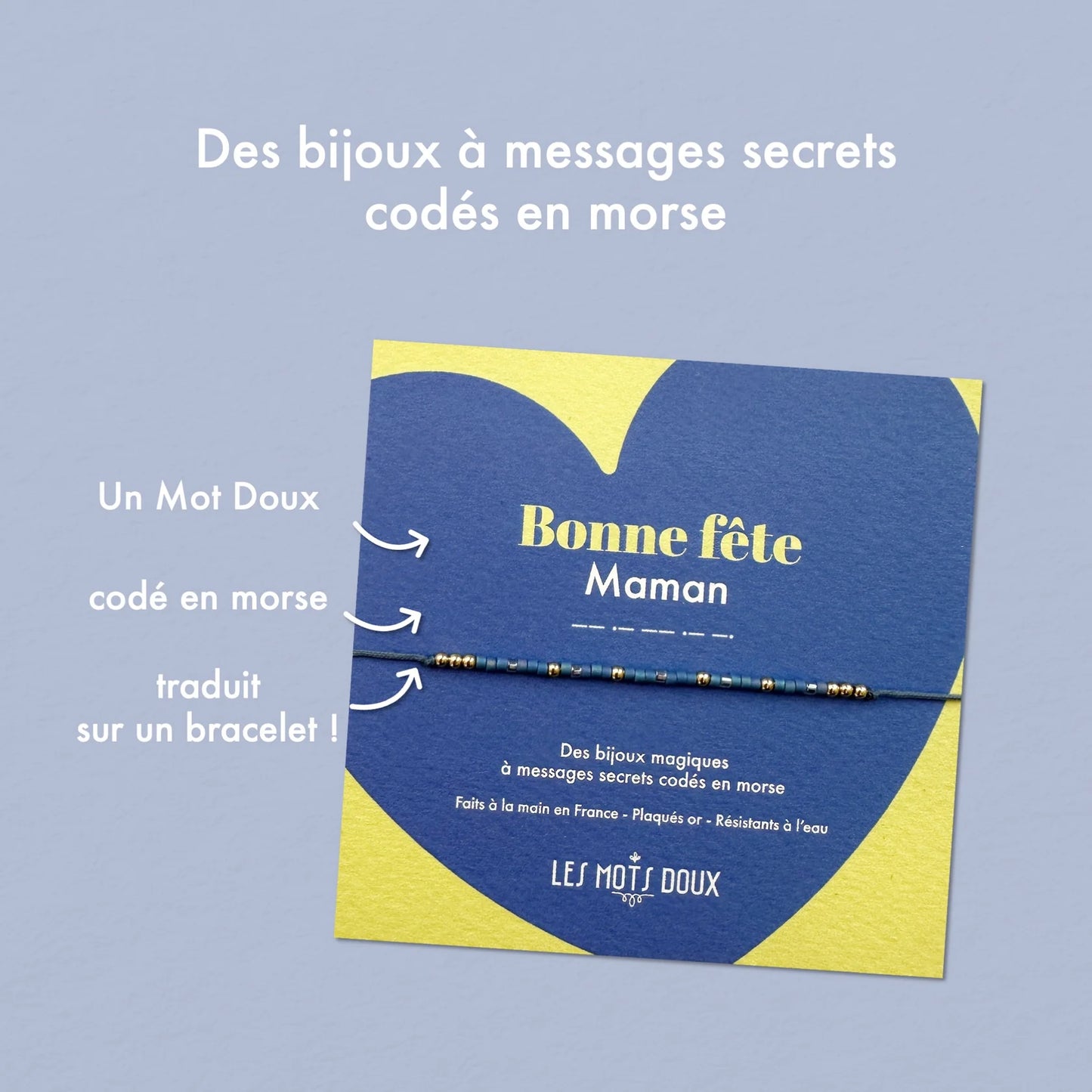 Bracelet Code Morse Bonne fête Maman (bleu et jaune)