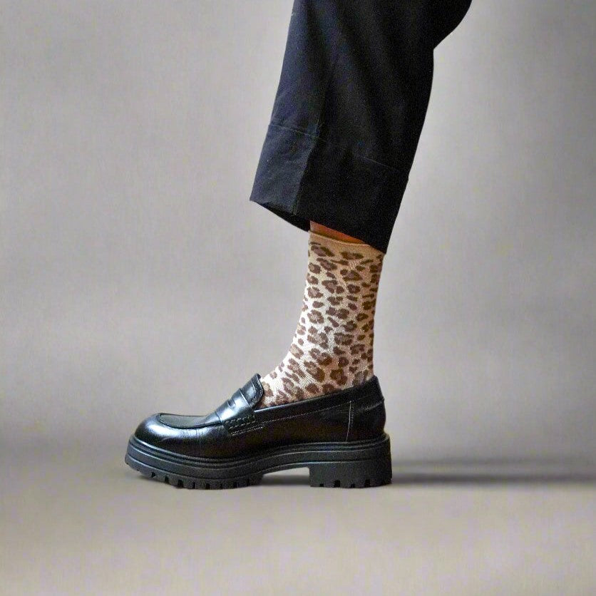 Chaussettes KLUE Lurex Léopard Beige