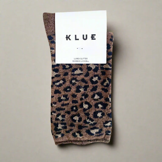 KLUE Chaussettes Lurex paillettes Léopard Marron