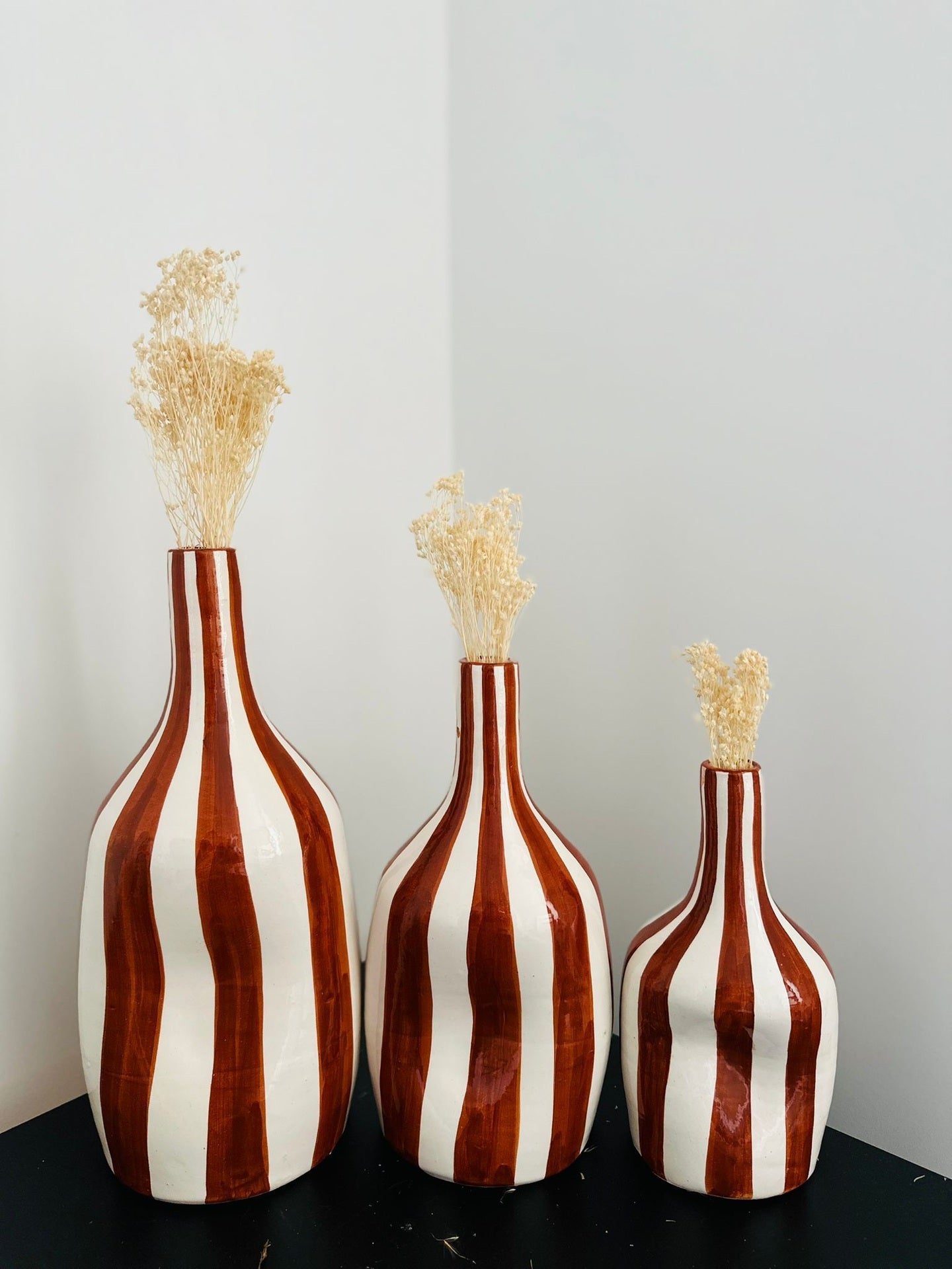 Set vase bouteilles à rayures