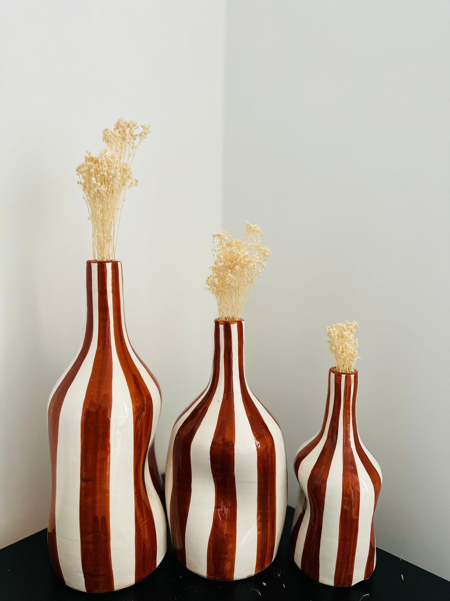 Set vase bouteilles à rayures