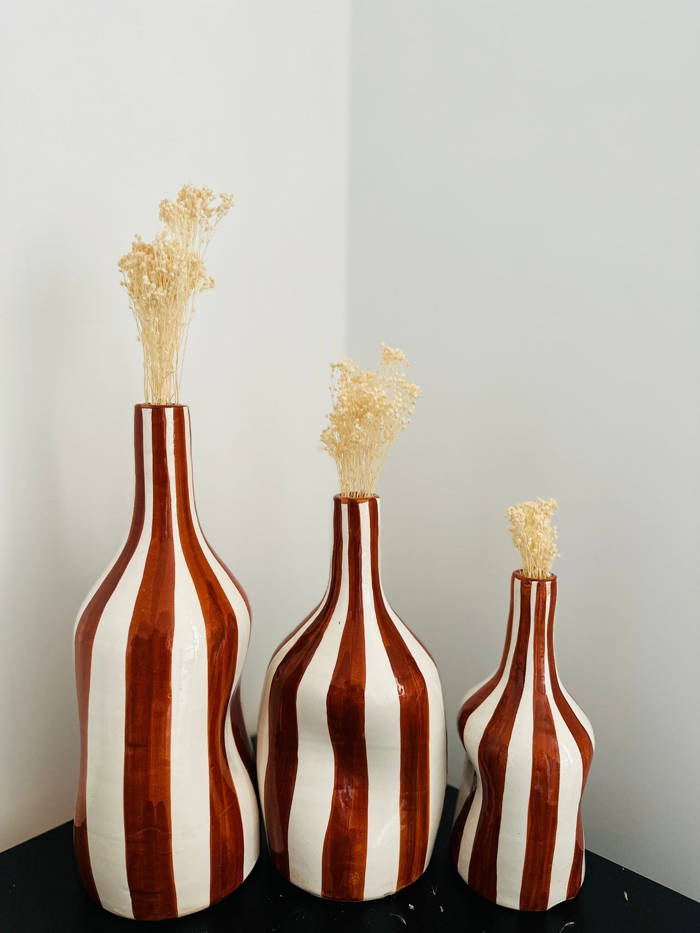 Set vase bouteilles à rayures