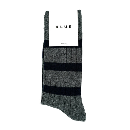 KLUE Chaussettes en laine mérinos à rayures | Gris et noir