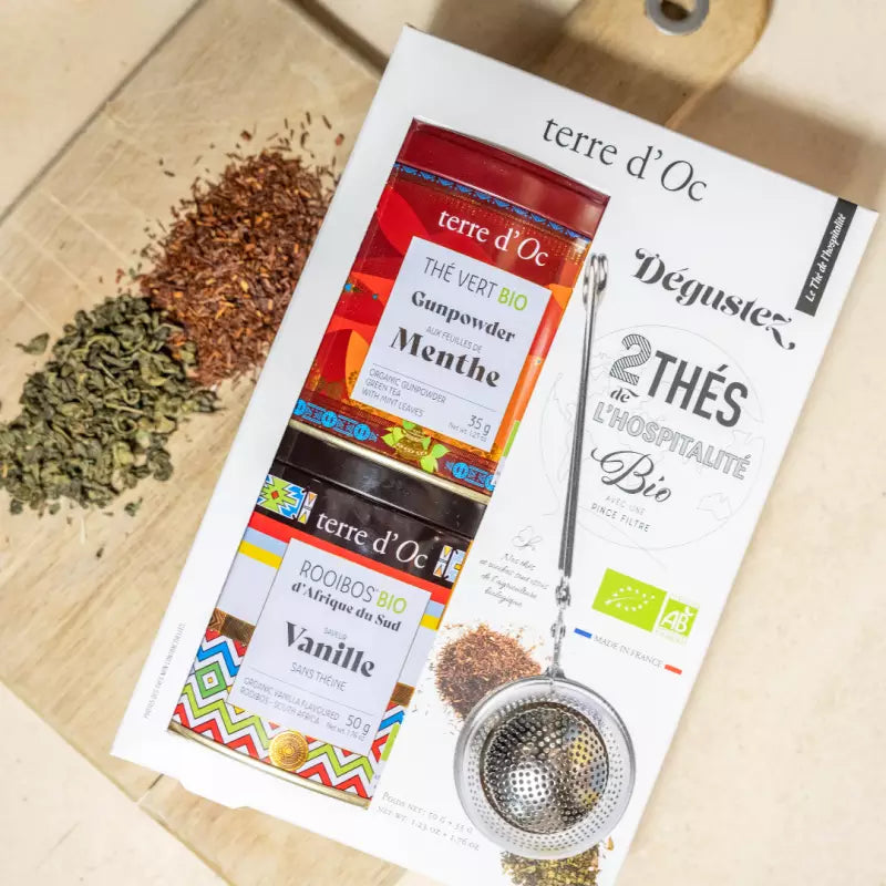 Coffret 2 Thés & Cuillère Filtre à Thé - Menthe/Rooibos Hospitalité