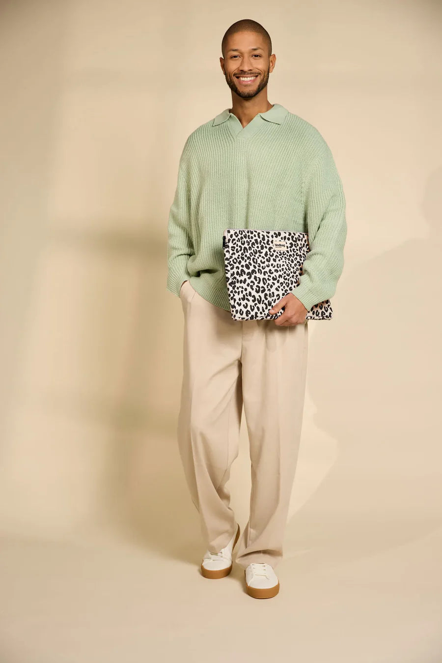 Housse d'ordinateur Ava Léopard écru - S