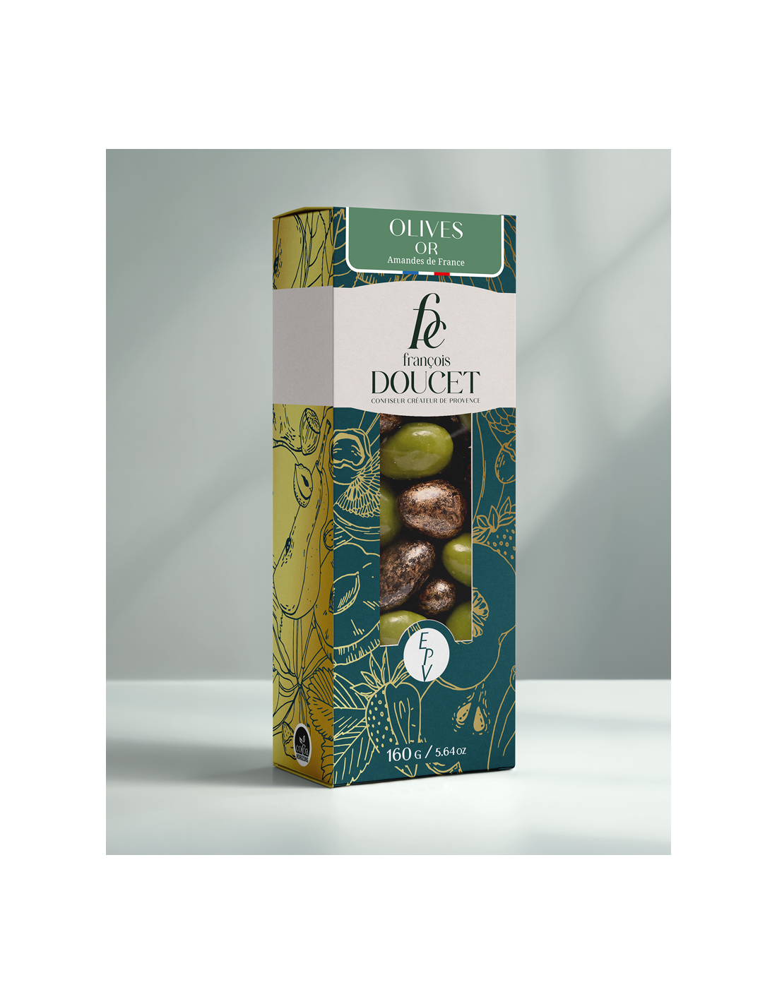 Olives Or 160g – Amandes enrobées de chocolat noir et blanc paré d'or