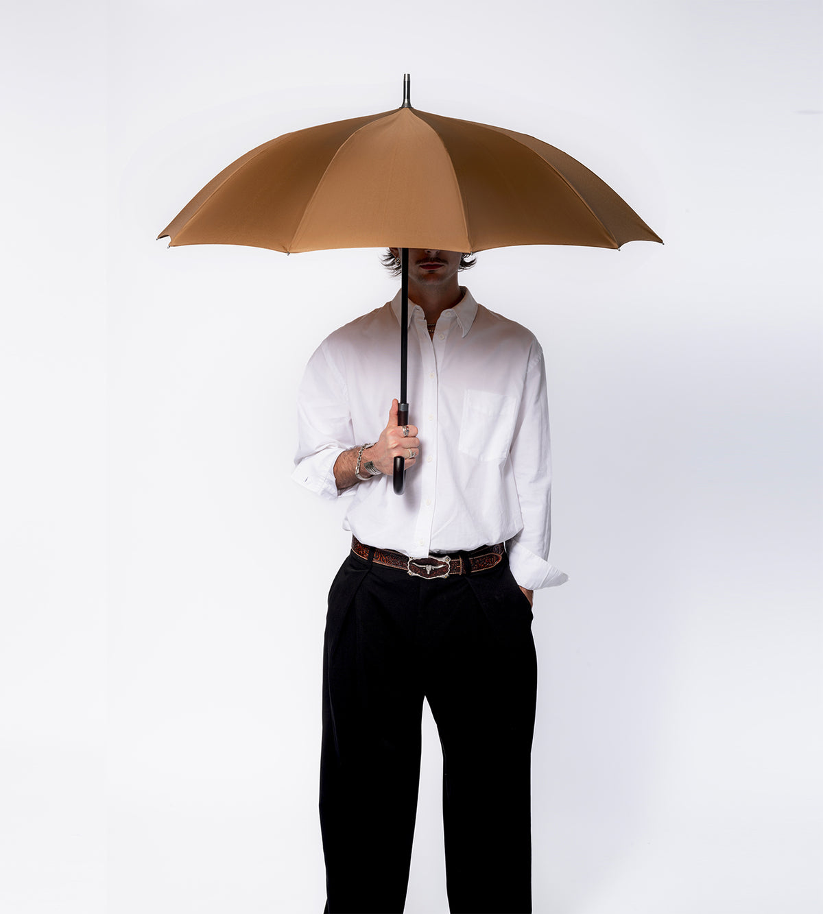 Grand parapluie droit classique caramel AUGUSTINE